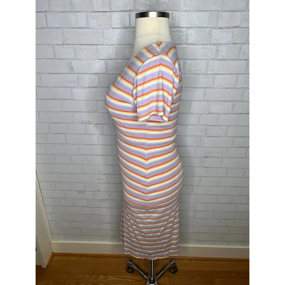 Roxy L Bring it On Multistriped V-Neck Short Sleeve Midi Dress Violet Large - Picture 6 of 8